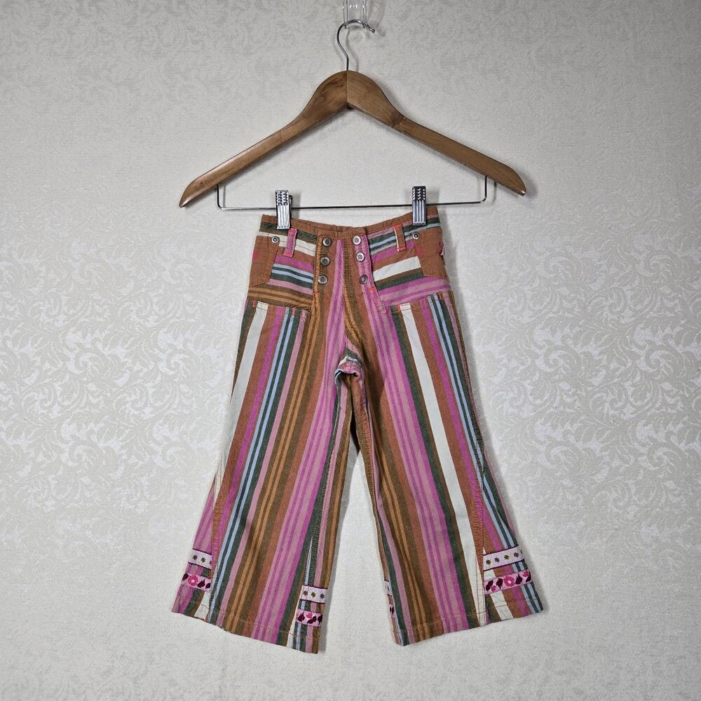 Y2K Oilily Striped Crop Pants Girls sz 4 yrs 104 Retro Boho Designer Kids